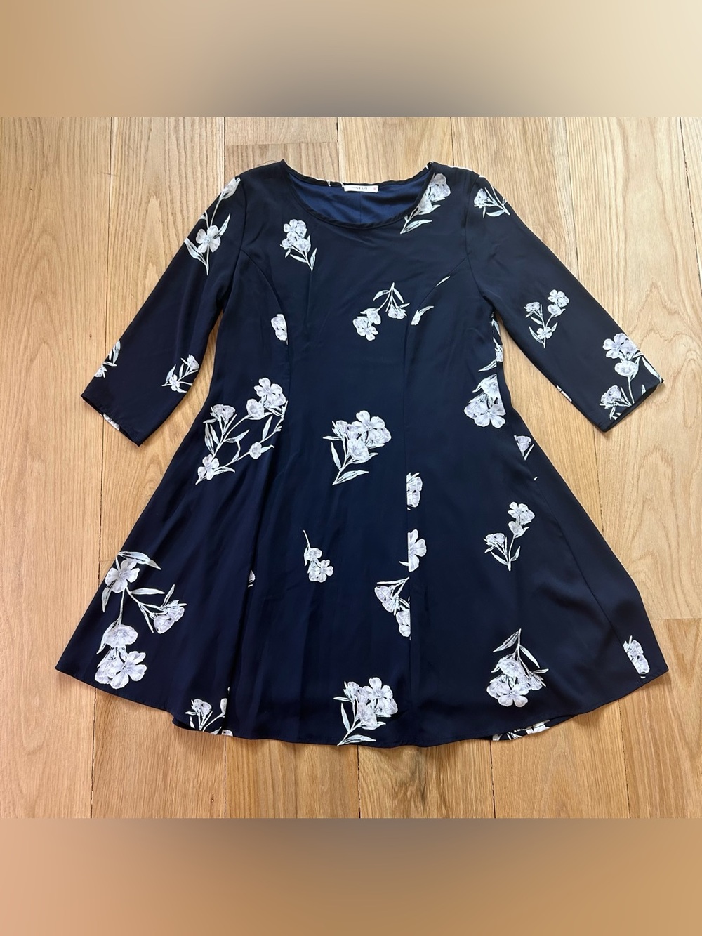 Le Lis Navy Floral Fit & Flare 3/4 Sleeve Mini Dress Small
